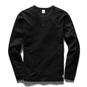 Reigning Champ Long Sleeve Henley, Ringspun Jersey, Medium, Black